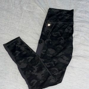 Grey Camouflage Fabletics Power Hold Leggings (Size: L) no wear/tear